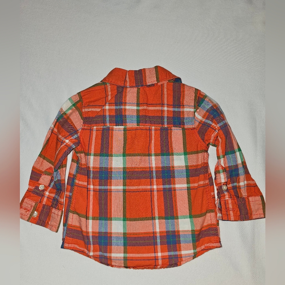 Carters Button Up Long Sleeve Plaid Red Blue Green Yellow SZ 12 Month - Picture 4 of 7